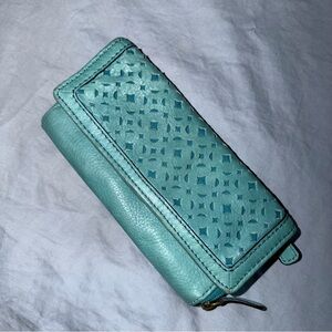 Fossil Teal Perforated Leather Long Wallet